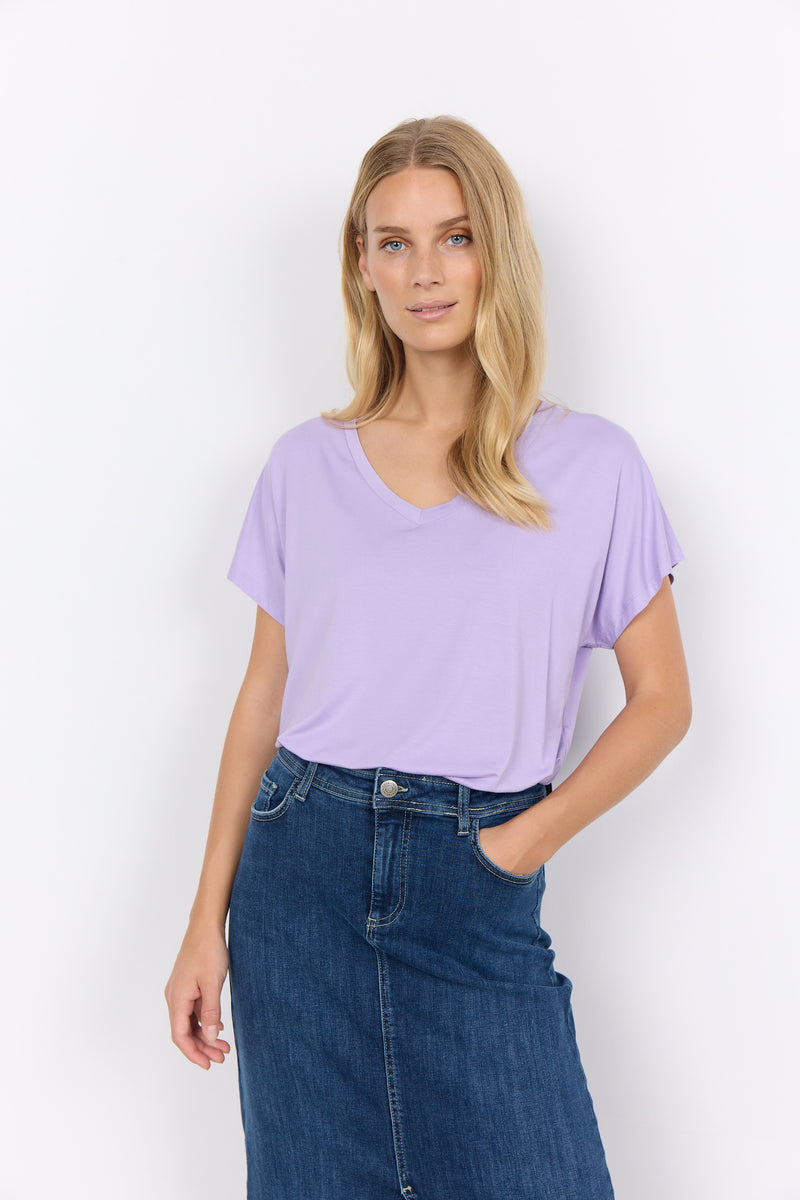 Lilac V-Neck Tee with Moon Phase | Women's Super Soft V-Neck