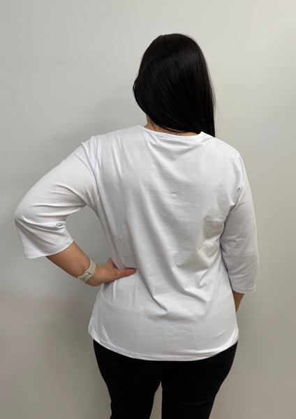 Rae 3/4 Sleeve Cotton Top (White)