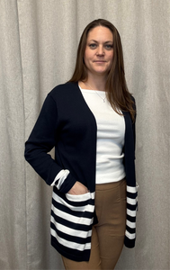 Simone Striped Open Cardigan (Navy) - 25% OFF AT CHECKOUT - FINAL SALE