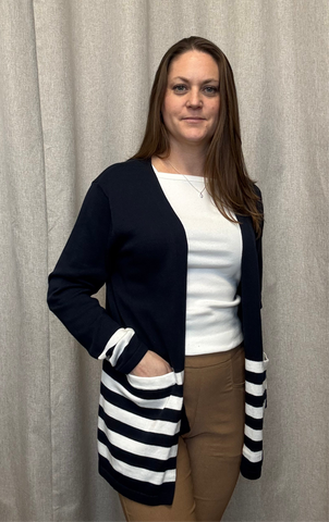 Simone Striped Open Cardigan (Navy) - 25% OFF AT CHECKOUT - FINAL SALE