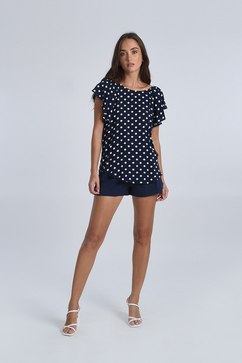 Maura Petal Sleeve Polka Dot Blouse
