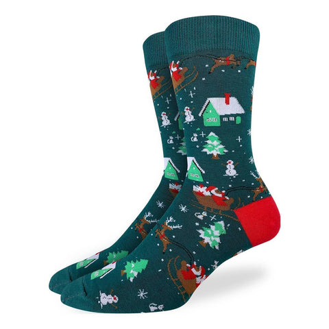 Men's Santa on a Sled Good Luck Socks