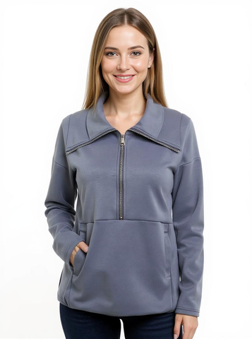 Amari Cowl 1/4 Zip Sweater (Denim Blue)