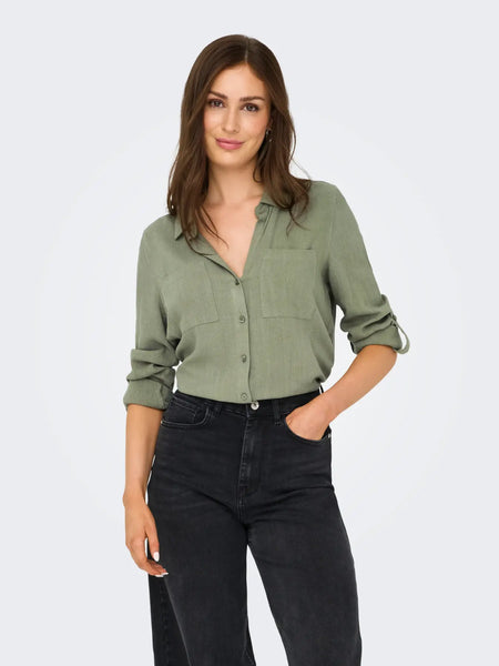 Yasmin Button Down Blouse (Deep Lichen Green)