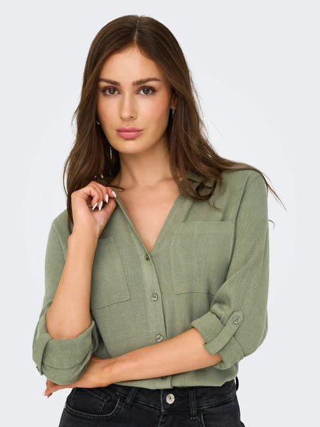 Yasmin Button Down Blouse (Deep Lichen Green)