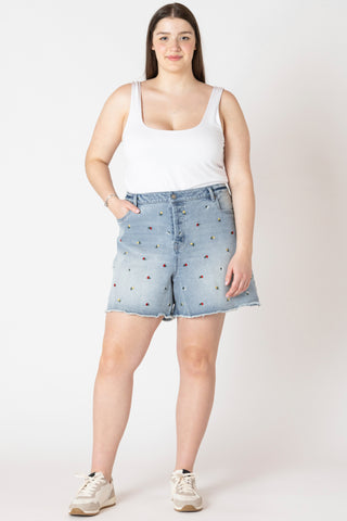 PLUS Maxine Embroidered Denim Shorts