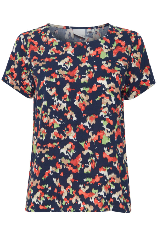 Vera Short Sleeve Patterned Top (Navy Floral)