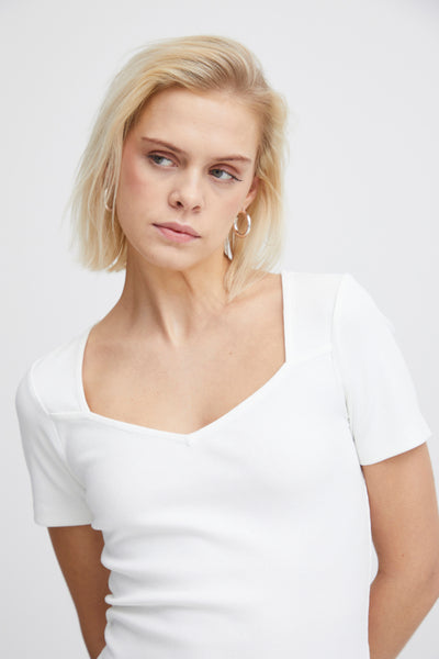 Rita Ribbed Short Sleeve Top (White)