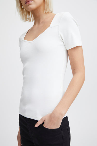 Rita Ribbed Short Sleeve Top (White)
