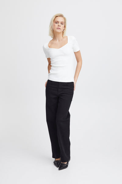Rita Ribbed Short Sleeve Top (White)