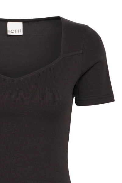 Rita Ribbed Short Sleeve Top (Black)