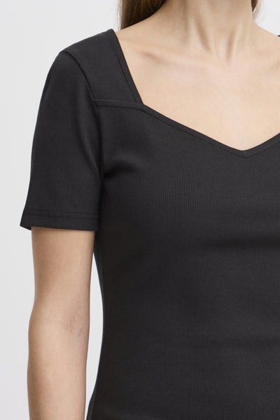 Rita Ribbed Short Sleeve Top (Black)