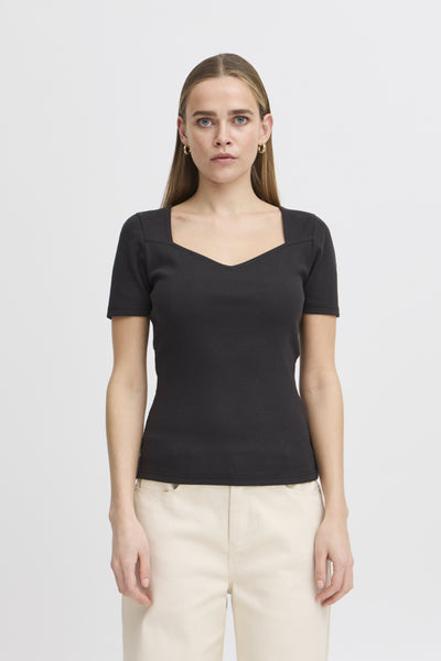 Rita Ribbed Short Sleeve Top (Black)