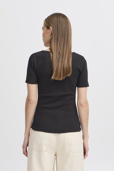 Rita Ribbed Short Sleeve Top (Black)