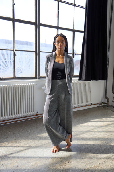 Kate Cropped Wide Jacquard Pant (Herringbone)