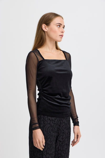 Nani Velvet Sheer Top (Black)