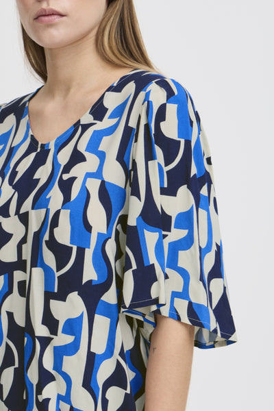 Vera 3/4 Sleeve Blouse (Geo Blue)