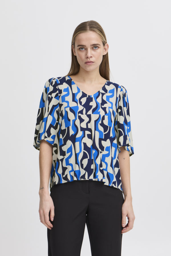 Vera 3/4 Sleeve Blouse (Geo Blue)