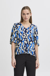 Vera 3/4 Sleeve Blouse (Geo Blue)