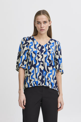 Vera 3/4 Sleeve Blouse (Geo Blue)