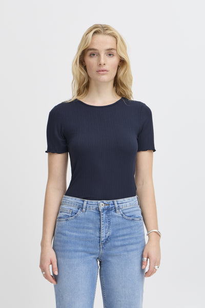 Cella Ribbed Top (Navy)