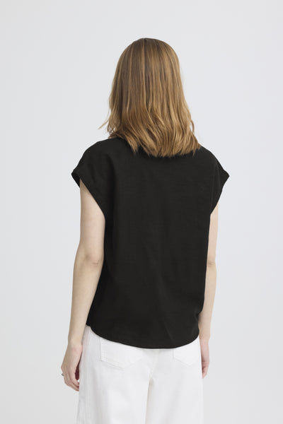 Lino Linen Blend Short Sleeve Top (Black)