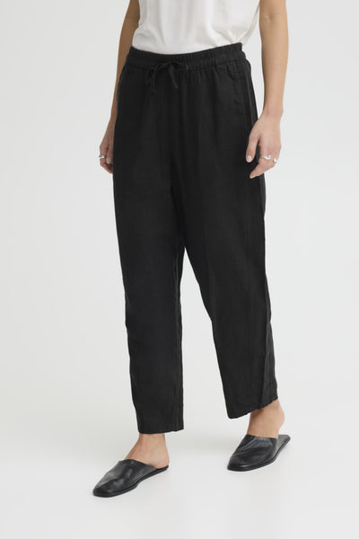 Lino Linen Blend Barrel Pant (Black)