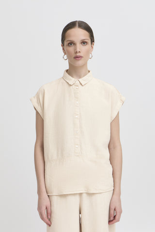 Lino Linen Blend Button Down Top (Nature)
