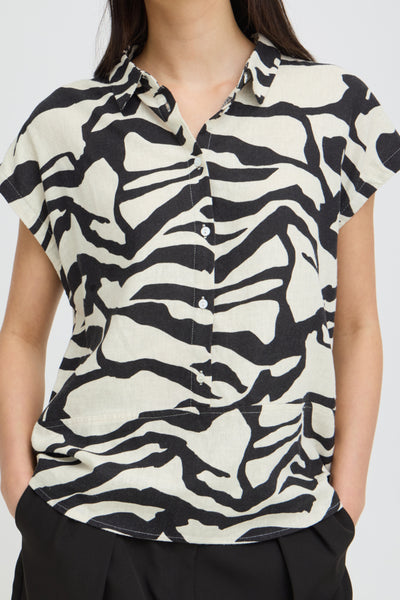 Lino Linen Blend Button Down Top (Graphic Animal)
