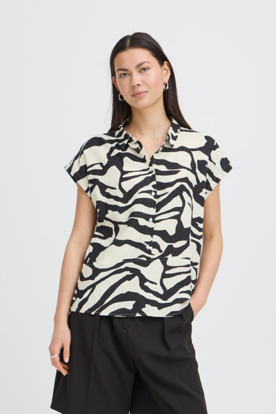 Lino Linen Blend Button Down Top (Graphic Animal)