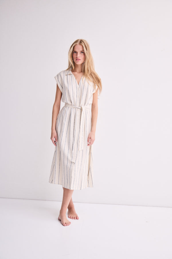 Lino Linen Blend Striped Shirt Dress