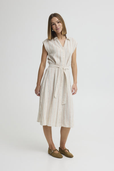 Lino Linen Blend Dress (Oat Stripe)