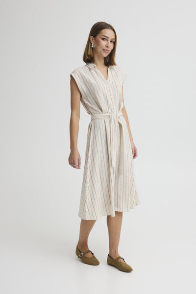 Lino Linen Blend Dress (Oat Stripe)