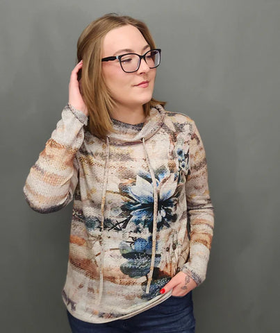 Miranda Cowl Knit Sweater (Floral)