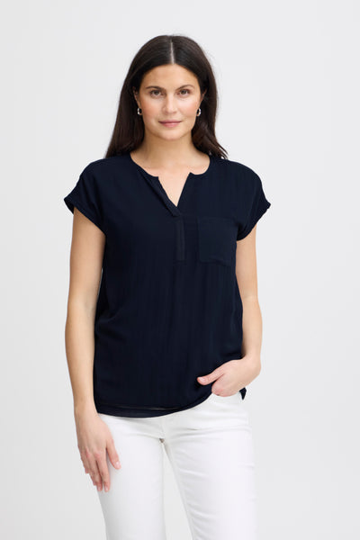 Launna Chiffon Mix Blouse (Navy)