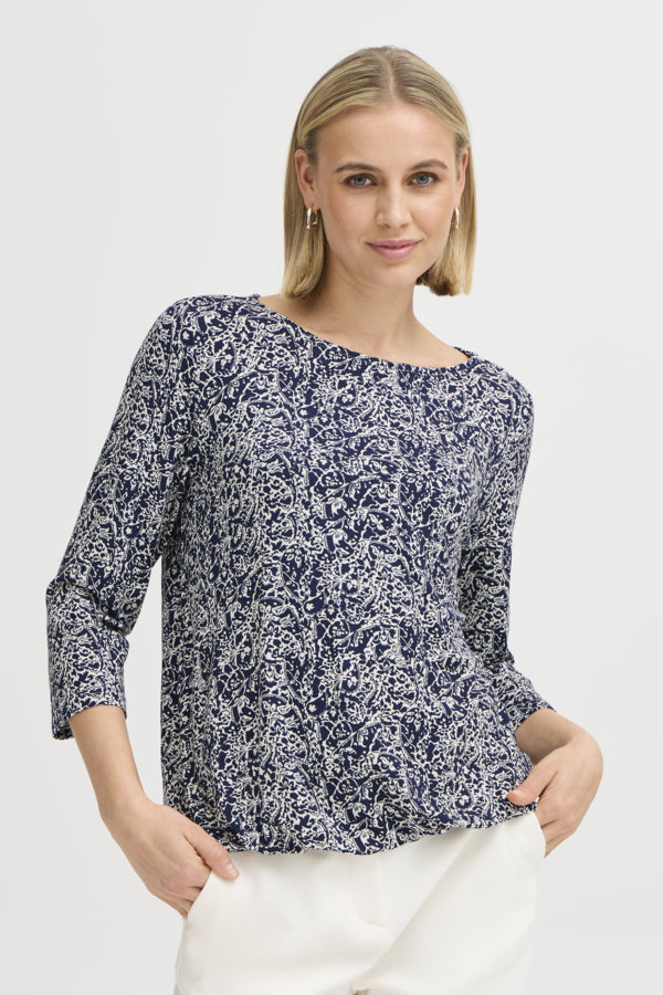 Fredot 3/4 Sleeve Blouse (Navy)