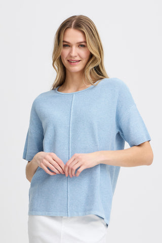 Sinne Short Sleeve Melange Boxy Sweater (Hydrangea Blue)