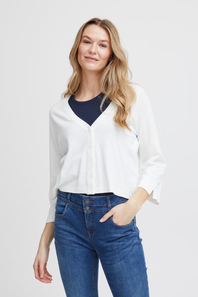 Clia 3/4 Sleeve Button Down Cardigan (White) - 25% OFF AT CHECKOUT - FINAL SALE
