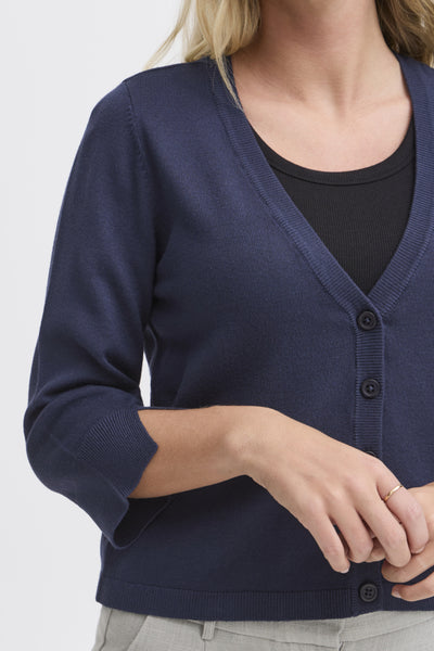 Clia 3/4 Sleeve Button Down Cardigan (Navy)