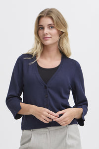 Clia 3/4 Sleeve Button Down Cardigan (Navy)