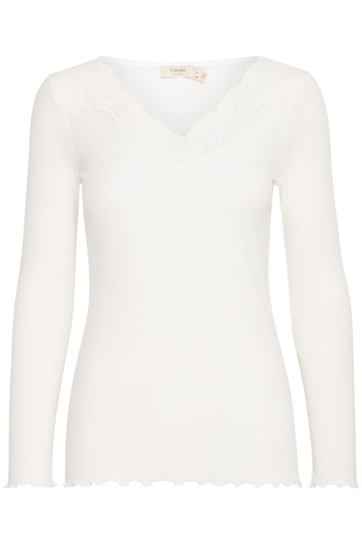 Zamon Lace Accent Long Sleeve Top (Antique White) - 25% OFF AT CHECKOUT - FINAL SALE