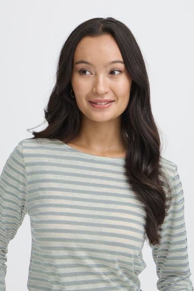 Mya Striped Long Sleeve Top (Olive Mix)
