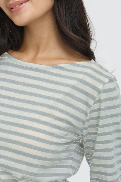 Mya Striped Long Sleeve Top (Olive Mix)