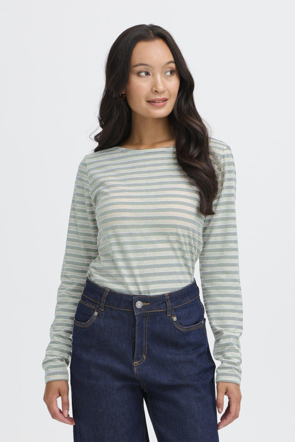Mya Striped Long Sleeve Top (Olive Mix)