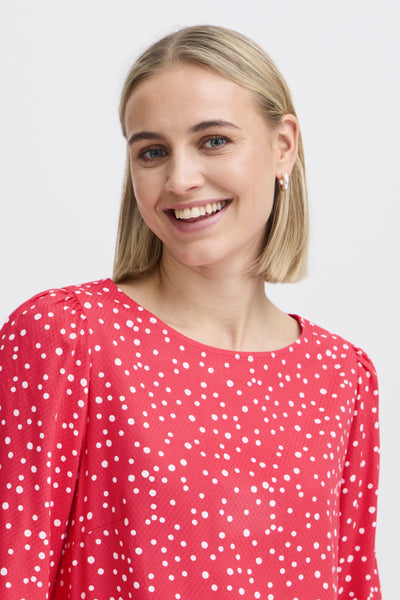 Kamma 3/4 Sleeve Polka Dot Blouse (Teaberry)
