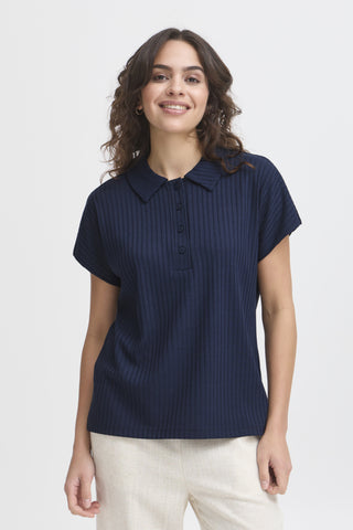 Zahia Striped Collared Shirt (Navy)