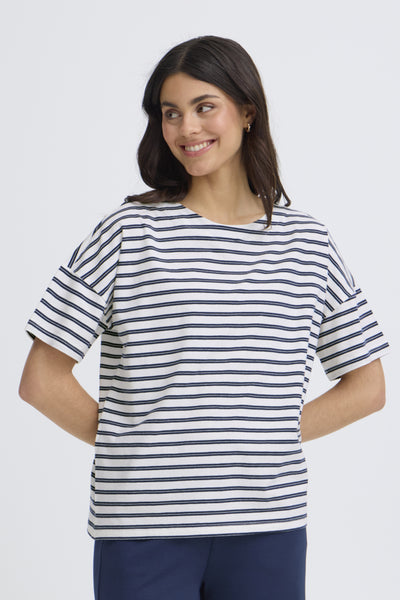 Siva Cotton Boxy Top (Navy Stripe)