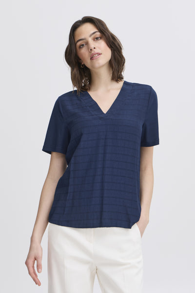 Zalina V Neck Top (Navy)