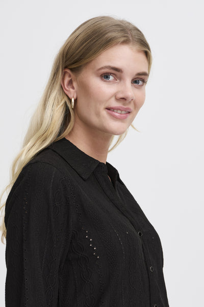 Emira Button Down Eyelet Blouse (Black)