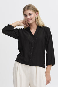Emira Button Down Eyelet Blouse (Black)